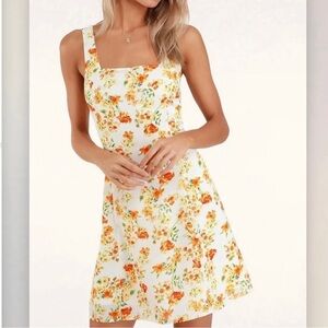 Lulu's Cream Mini Dress with Orange Floral Print